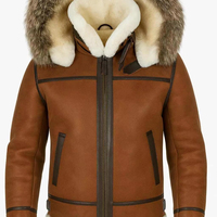Veste bomber B3 personnalisée pour homme, veste en cuir de mouton brun avec capuche en fourrure de renard véritable – Manteau d'aviateur chaud pour l'hiver