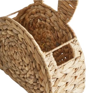 Panier à lapin en jacinthe d'eau tressé à la main, organisateur de rangement pour jouets en forme d'animal, pour chambre d'enfant, avec yeux fermés - Product Image 4