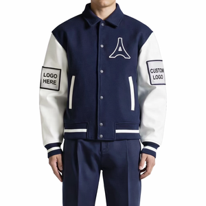 Custom Logo Unisex Hooded Windproof Varsity <b>Jacket</b> OEM 100% Cotton Shell <b>Patchwork</b> Front Bulk Wholesale College Baseball <b>Jacket</b> - Product Image 1