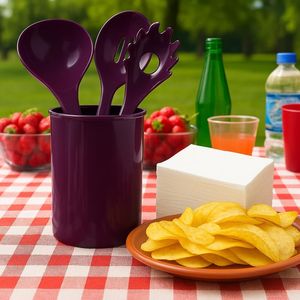 Set di 6 Utensili da Cucina Resistenti al Calore con Portautensili, Senza BPA, Spatola, Cucchiaio Forato, Mestolo, Utensili per Uso su Piano di Lavoro - Product Image 2