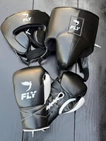 Ensemble de protection Fly Boxing : Gants, protège-joue, protège-tête, protège-glandes, en cuir, à lacets, équipement de sparring professionnel pour arts martiaux adultes