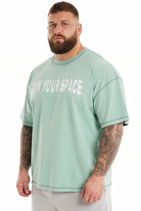 Plus Size Men's T-Shirt Short Sleeve O-Neck Cotton Jersey Casual Tee Letter Embroidered Front Contrast Seam Men Oversized Tee - Product Image 3