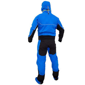 Men Blue Waterproof <b>Work</b> Coverall Nylon Drysuit with <b>Black</b> Panels and Yellow Zipper Design - Product Image 2