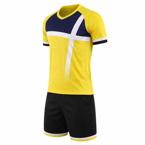 Ensemble maillot et short de handball professionnel jaune et bleu pour homme, col en V, manches courtes, uniforme sportif personnalisé pour équipe, anti-humidité 100% - Product Image 4