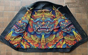 Veste de club de motards en cuir de vache véritable avec accents embossés en crocodile - Product Image 6