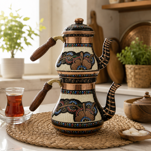 Juego de Tetera de Cobre Hecho a Mano, Pintado con Esmalte, Estilo Medio Oriente, con Asa de Madera, Tetera Duradera, Juegos de Café y Té - Product Image 3