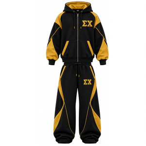 Ensemble de survêtement Sigma Chi noir et or avec lettres grecques, sweat à capuche et pantalon long, tenue sportive décontractée unisexe - Product Image 2