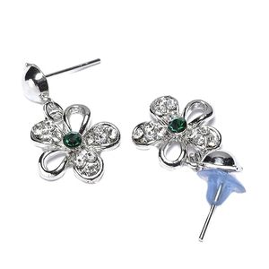 Ensemble collier et boucles d'oreilles en cristal bleu avec motif floral, bijoux romantiques pour femmes, plaqué argent, pour soirée - Product Image 4