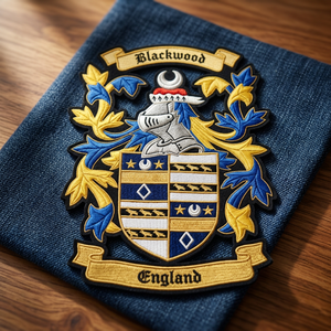 Parche Bordado con Escudo de Blackwood, Inglaterra, Escudo Heráldico Personalizado, Insignia Cosida, Aplique de Tela de Estilo Clásico - Product Image 1