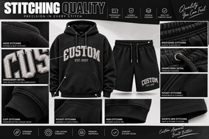 Custom Embroidered <b>Men</b> Hoodie <b>and</b> <b>Shorts</b> <b>Set</b> Black Pullover Sweatshirt Jogger Outfit Casual Wear Premium Quality <b>Top</b> Selling - Product Image 5