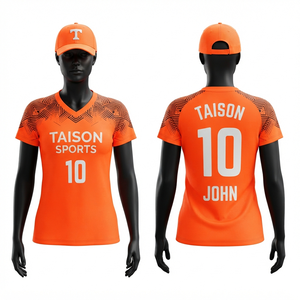 เสื้อฮอกกี้หญิง 150 GSM ผ้าโพลีเอสเตอร์คุณภาพสูง ระบายความชื้นได้ดี สีส้มดำ ดีไซน์แผงสี  โลโก้แบบซับลิเมชั่นสั่งทำได้ - Product Image 1