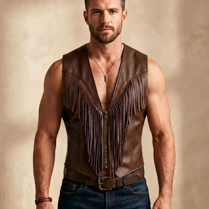 <b>Mens</b> Vintage Fringe Vest Leather <b>Suede</b> Cowboy Western Sleeveless <b>Jacket</b> Tassel Rodeo Festival <b>Jacket</b> Premium OEM Apparel - Product Image 1