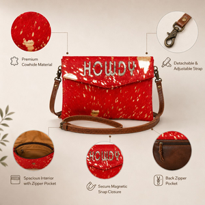 Bolso de Mano Tipo Clutch con Asa Cruzada de Piel de Vaca para Mujer, Hecho a Mano, de Cuero Genuino, Estilo Rodeo Rústico - Product Image 5