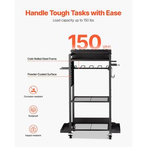 4-Tier <b>Tool</b> Organizer <b>Cart</b> 8 AC Outlet Charging Station Floor Stand Rolling Drill Holder Rack Battery Storage Rack for <b>Tools</b> - Product Image 5