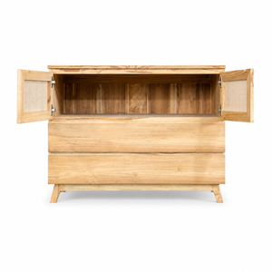 Buffet en bois massif de style moderne du milieu du siècle, avec portes et tiroirs en rotin naturel, meuble de rangement pour hôtel - Product Image 4