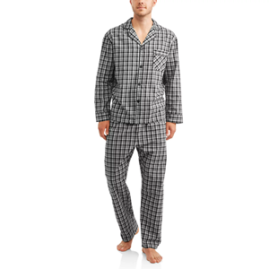 Ensemble de pyjama en coton à carreaux pour homme, 2 pièces, haut à manches longues boutonné avec poche, pantalon à taille élastique, vêtements de nuit décontractés, automne - Product Image 1