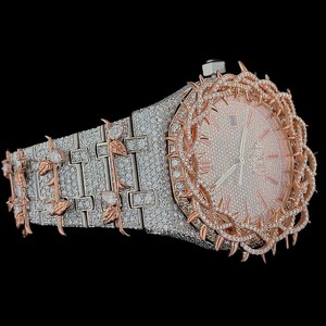 Stunning Shine Moissanite Diamond <b>Watch</b> With Fully <b>Iced</b> <b>Out</b> Face and Stainless Steel Band Designed For Fashion & Elegant Style - Product Image 2