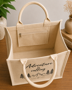 Le sac fourre-tout en jute « L'aventure vous appelle » 33x35x16cm avec poignée pour les courses - Product Image 6