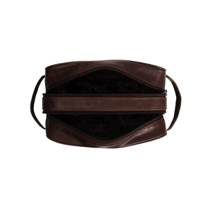 Classic Leather Toiletry <b>Bag</b> Rectangle Shape Durable <b>Storage</b> For Bathroom Use With Zipper Closure Brown Color - Product Image 3