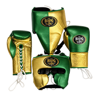 Ensemble de protection de boxe professionnel léger en cuir, comprenant des gants de boxe, un protège-tête et une protection inguinale, avec fermeture à lacets, pour entraînement adulte.