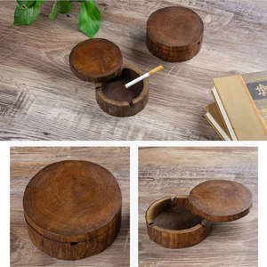 Cendrier rond en bois avec couvercle, porte-cigares en bois massif, design rétro, décoration d'intérieur - Product Image 6