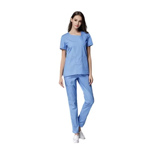 Premium <b>Light</b> Blue Medical Scrub Set Customize Hospital Nurse Uniform V-<b>Neck</b> Top Cargo Pants Doctor Nursing Workwear Scrub Suits - Product Image 3