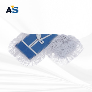Mopa para polvo A&S duradera 5x16 blanca con diseño de hilo de algodón de punta cortada, respaldo azul real, para limpieza de múltiples pisos, autoescurrible de aluminio - Product Image 1