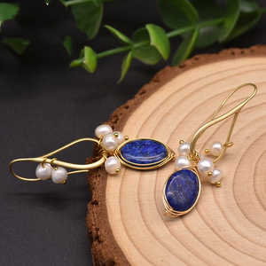 Pendientes de Perlas Naturales de Agua Dulce, Lapislázuli Azul, Forma Redonda, para Uso Diario de Mujeres - Product Image 2