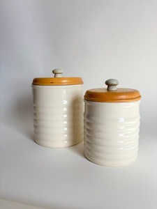 Elegant Ribbed <b>Storage</b> Canister Set With Wooden Lid Secure Seal Spacious Capacity <b>Kitchen</b> Counter Organization Solution - Product Image 3