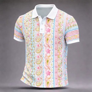 Men's <b>Paisley</b> Print Polo <b>Shirt</b> Short Sleeve Collared Button Up Casual Wear Regular Fit 100% Polyester Woven Fabric - Product Image 2