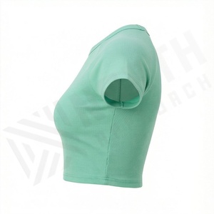 เสื้อยืดคอตตอนทรงบ็อกซี่พิมพ์โลโก้ตามสั่งสำหรับผู้หญิง เสื้อครอปแขนสั้น เสื้อยืดผู้หญิง เสื้อผ้ากีฬาแฟชั่น เสื้อยืดออกกำลังกาย - Product Image 3