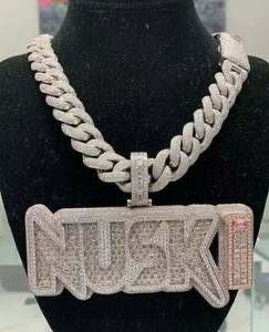 Colgante Personalizado NUSKI con Nombre en Diamantes de Imitación, Cadena Cubana, Moissanita VVS, Joyería de Diamantes de Lujo Estilo Hip Hop - Product Image 3