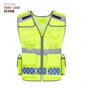 Chaleco de Seguridad Reflectante de Alta Visibilidad Unisex, Verde, de Poliéster, con Múltiples Bolsillos y Ribete a Cuadros - Product Image 1