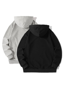 Sweat-shirt à capuche uni blanc pour homme, coupe classique, en coton tricoté, décontracté, avec poche kangourou, pour l'automne - Product Image 3