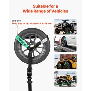 Kit de fixation robuste Worki 10009 Lbs avec cales de roue, sangles de remorquage de type pneu et sangles de fixation de voiture avec cliquet à haute résistance - Product Image 4