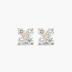 14K Yellow Gold Round Floral Cluster Lab Grown Diamond <b>Stud</b> Earrings - Product Image 1