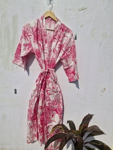 Robe Kimono en Coton Rose à Motifs Floraux pour Femme, Peignoir Léger Imprimé Toile, Robe de Mariée, Tenue d'Intérieur, Cache-Maillot de Plage - Product Image 3