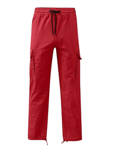 Pantalon cargo slim fit en toile avec taille élastique et poches latérales à boutons-pression pour homme, style streetwear - Product Image 2