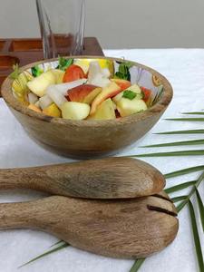 Bol à salade en bois véritable de qualité supérieure, de forme ronde, en bois naturel poli, pour la maison et la cuisine, en provenance d'Inde. - Product Image 2