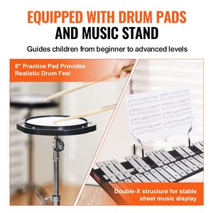 Set Professionale di Strumenti a Percussione per Bambini: Xilofono Glockenspiel a 32 Note da 8 Pollici con Supporto Musicale, Campane e Bacchette - Product Image 5