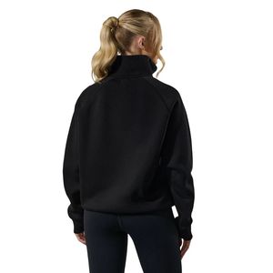 Sweat-shirt noir pour femme à manches raglan en molleton, col montant et quart de zip, manches longues, style streetwear décontracté, coupe ample, vêtement de mode - Product Image 2