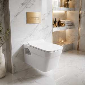 WC mural moderne écologique sans bride, carré, monobloc en porcelaine, réservoir encastré, chasse d'eau à siphon, siphon en P, espacement 380 mm - Product Image 5