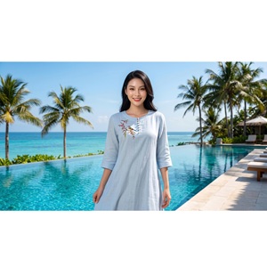 Vestidos Casuales de Mujer, Marca H.NEA, Corte en A, de Seda y Lino Importados de Alta Calidad, Transpirables y Ecológicos, de Vietnam - Product Image 3