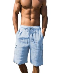<b>Men's</b> <b>Shorts</b> <b>Linen</b> Solid Tooling Wind Elastic Drawstring Side Pockets Comfortable Lightweight Breathable Stylish Quarter Pants - Product Image 2