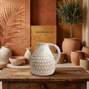 Garra Jug S, Pichet, Vase et Urne décorative en terre cuite rustique, blanc et marron, texturé, artisanal, vente en gros - Product Image 2