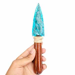 Cuchillo de Cristal Único de Obsidiana Azul Agua, Estilo Amor, Hecho a Mano, Piedra Curativa Decorativa, Daga para Colección del Hogar - Product Image 2