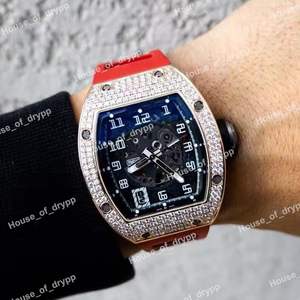 Montre unisexe à quartz avec diamants Moissanite glacés, bracelet rouge, boîtier carré, cadran en verre en acier inoxydable pour hommes - Product Image 2