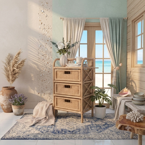 Table de chevet tressée en bois naturel 100% premium, style côtier, avec tiroirs, meuble de rangement, table d'appoint, mobilier de salon bohème - Product Image 4