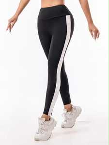High Waist Breathable Lightweight Eco-Friendly Black <b>White</b> <b>Women's</b> Full Length Knitted Stretch Sporty Yoga <b>Leggings</b> - Product Image 2