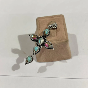 Pendentif croix en argent sterling et turquoise couleur bonbon, collier statement style sud-ouest, cadeau bohème pour femme - Product Image 6